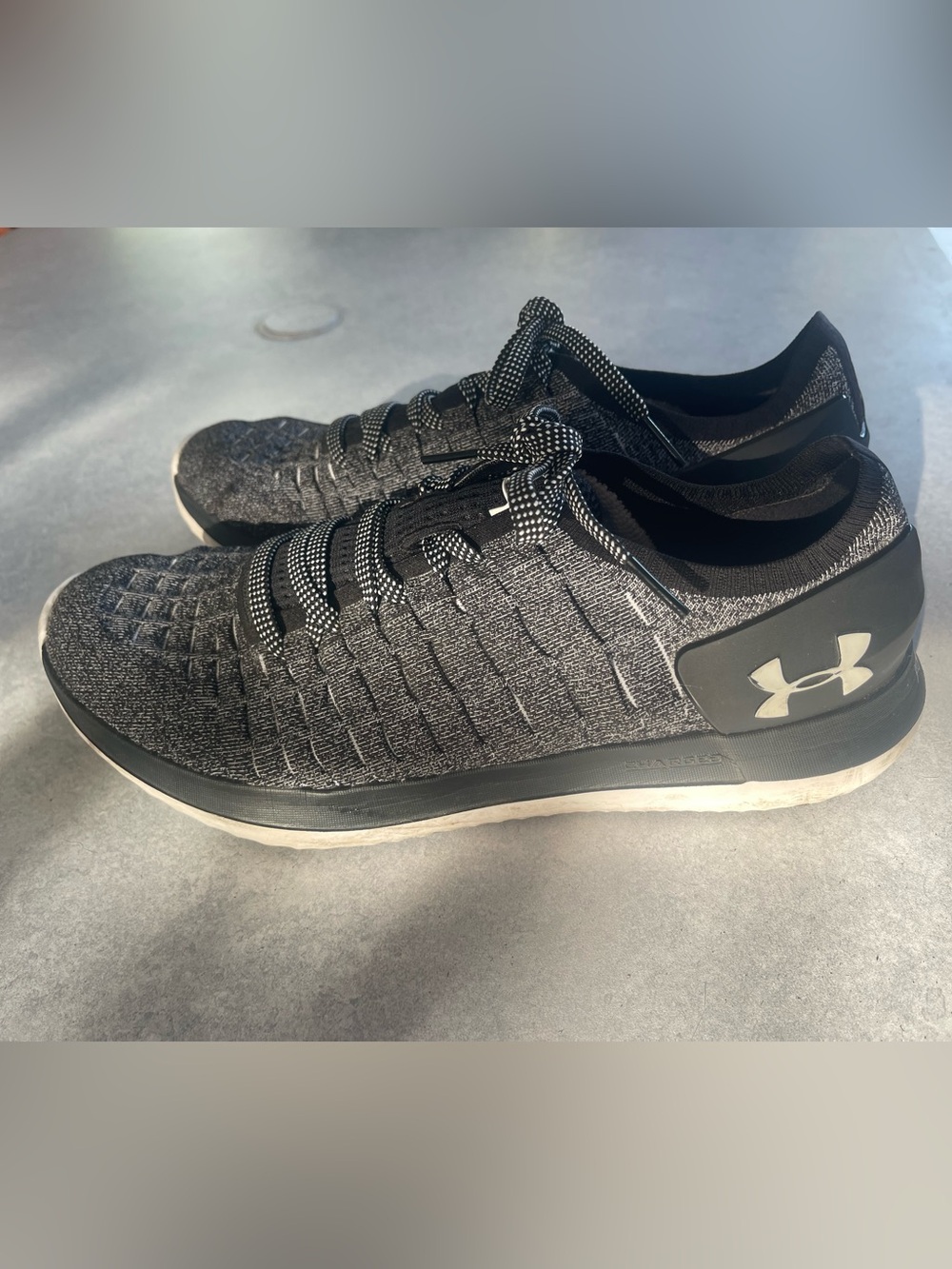 Under Armour Slingride 2 Black and White and Gray Knit Sneakers - Picture 3 of 4